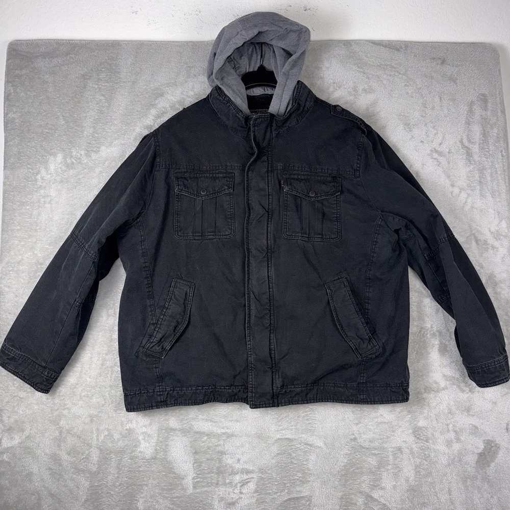 Levi's Size‎ XXL Men's Military Trucker Sherpa Lined Removable Hood Black Jacket